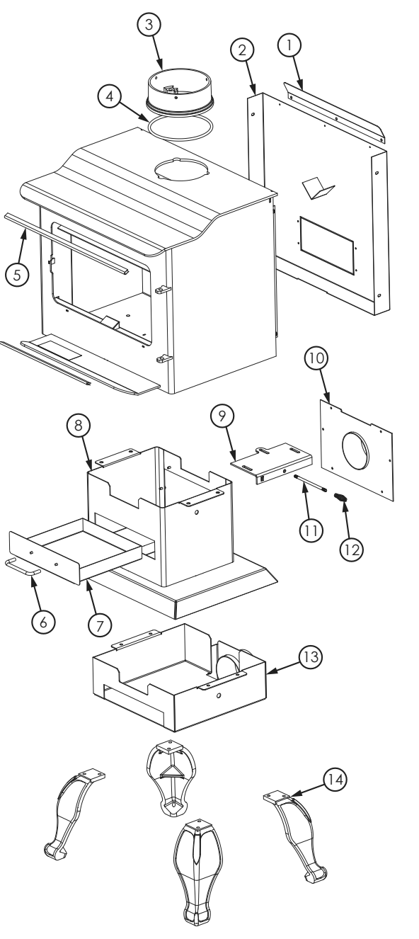 Repair Parts 1 Diagram and Parts List for AW1120E-P  US Stove Company Heating Stove